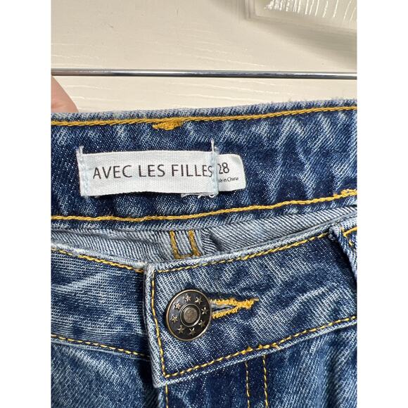 Avec Les Filles Jeans High Waisted Mom Distressed Raw Split Hem 28 Punk Edgy 90s - Picture 4 of 8